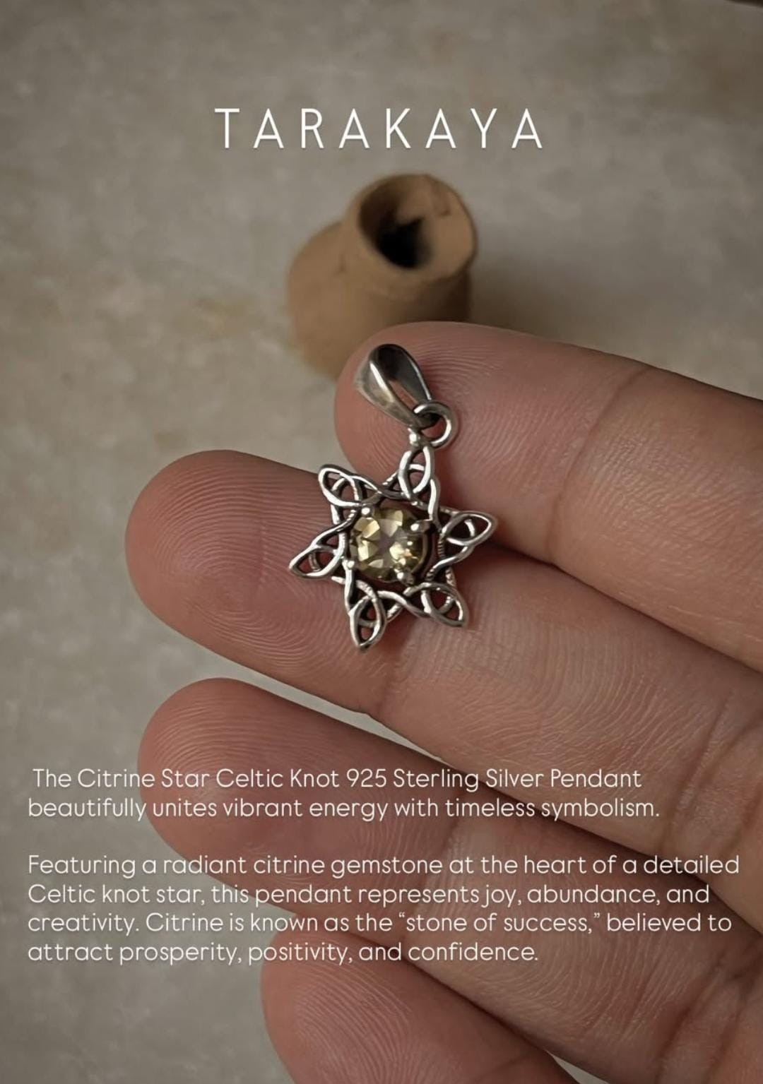 Citrine Star Celtic Knot 925 Sterling Silver Pendant