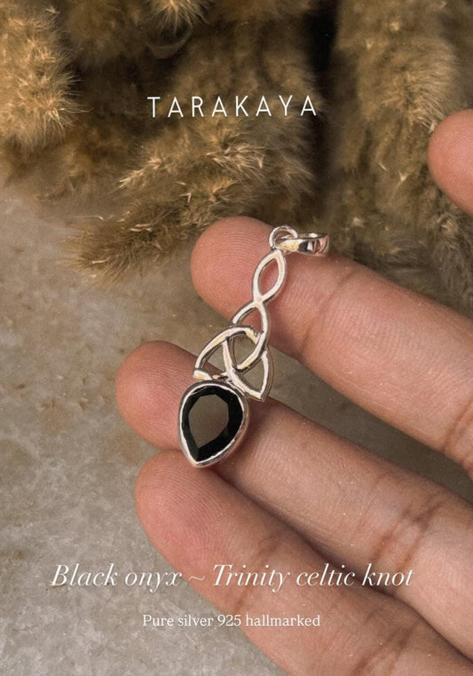 Black Onyx Trinity Knot 925 Sterling Silver Pendant  