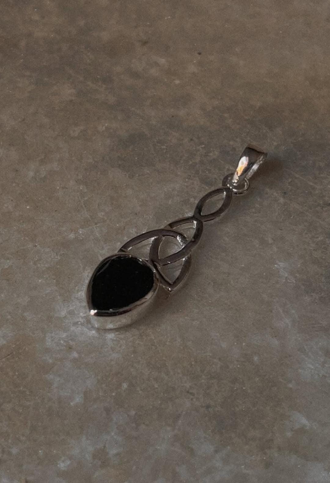 Sterling Silver Pendant with Black Onyx Celtic Trinity Knot Design  