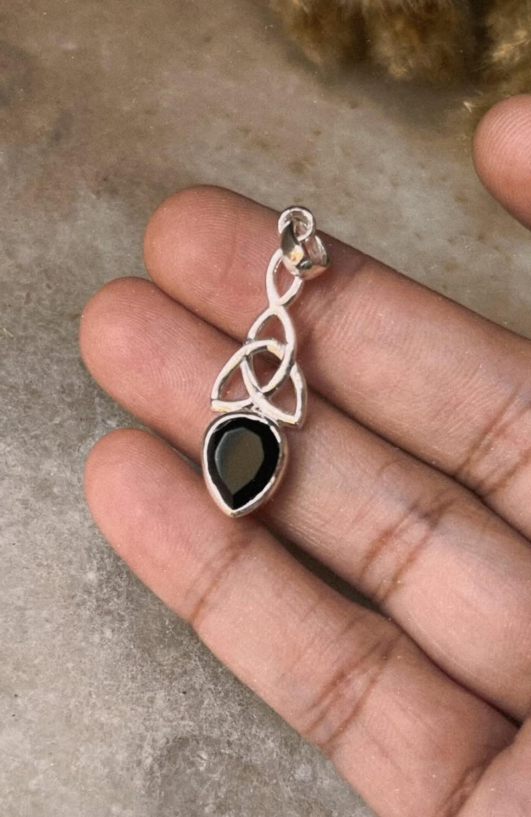 Black Onyx Celtic Knot Pendant in 925 Sterling Silver  
