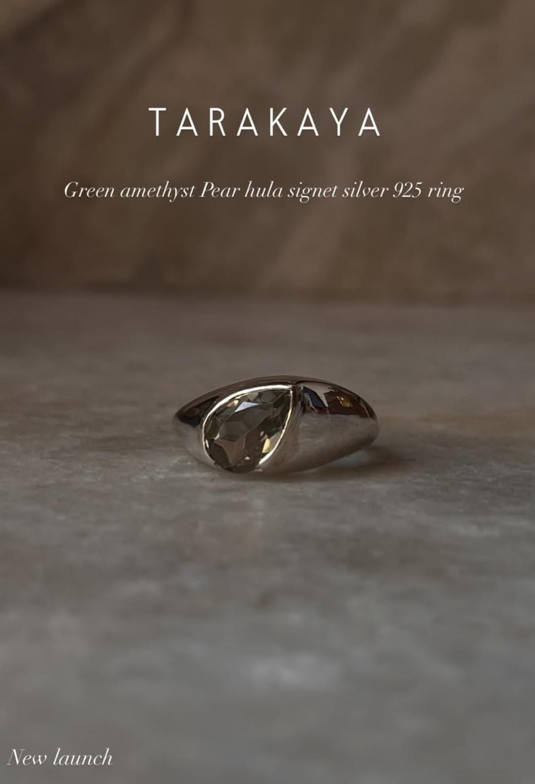 Green Amethyst Pear Hula Signet 925 Sterling Silver Ring  