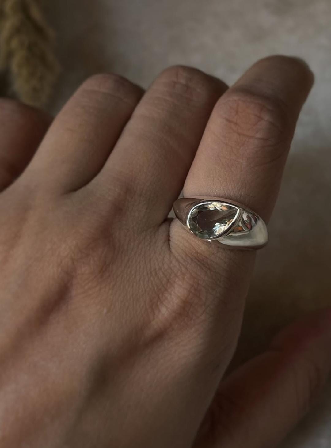 Unique Hula Design Signet Ring with Green Amethyst in 925 Silver  
