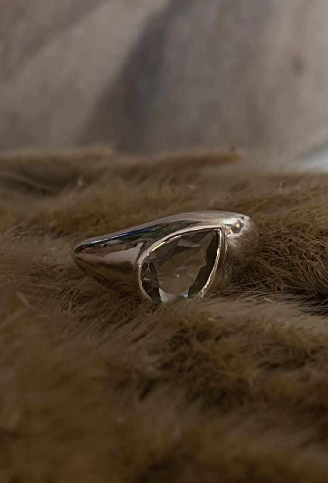 Elegant Sterling Silver Signet Ring with Green Amethyst Pear Cut  