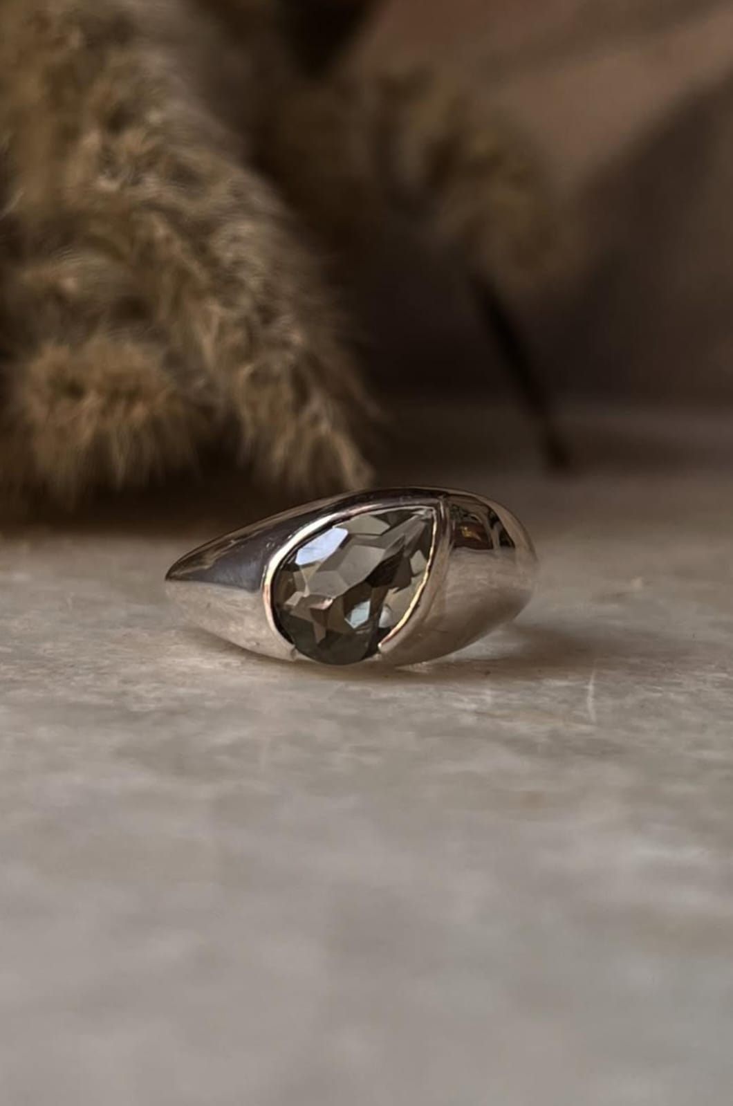 Luxury Green Amethyst Pear Cut 925 Sterling Silver Signet Ring