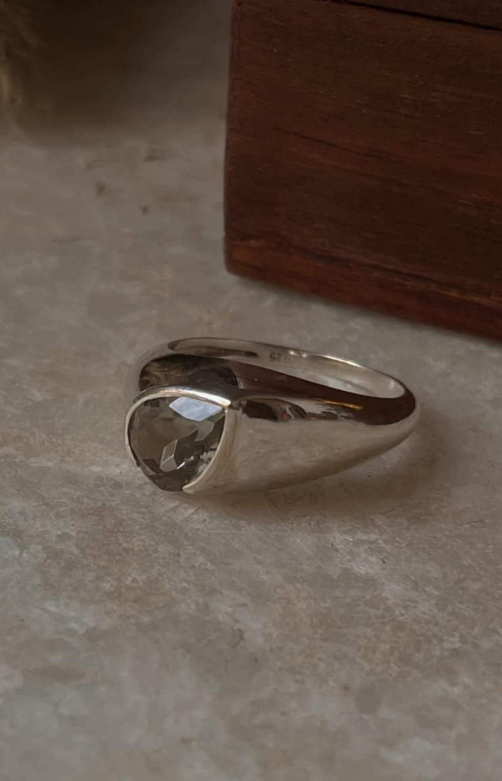 Dainty Green Amethyst Pear Gemstone Signet Ring Sterling Silver