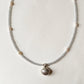 Aquamarine, Fresh Water Pearl & Silver Shell Charm 925 Sterling Silver Choker Necklace