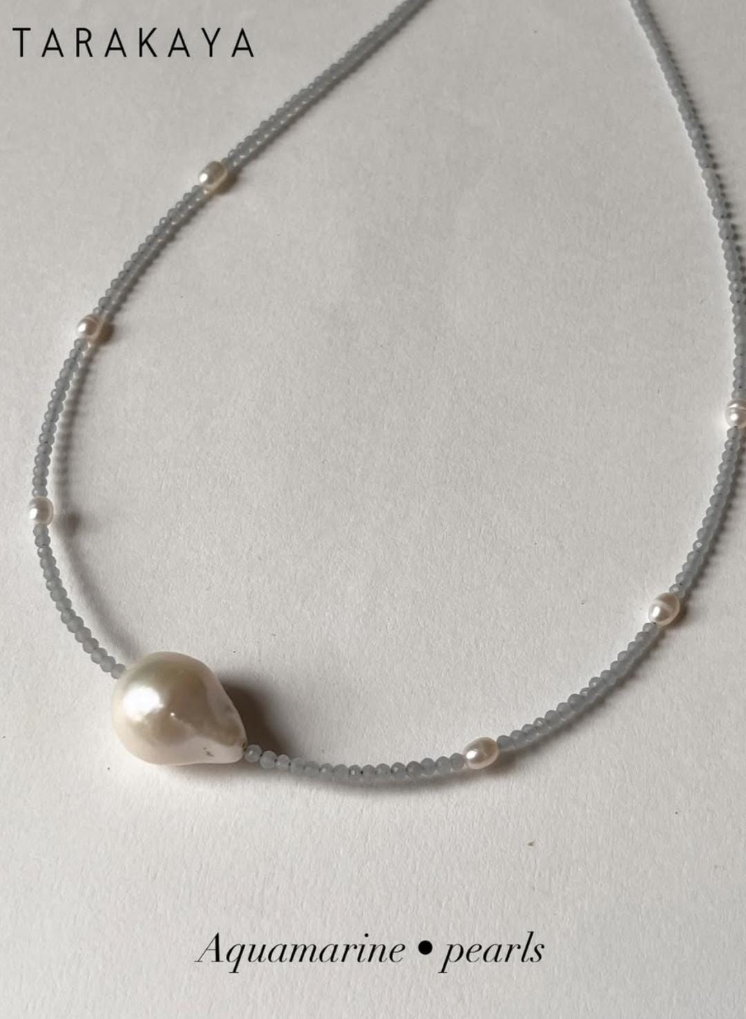 Baroque Pearl , Aquamarine & Fresh Water Pearls 925 Sterling Silver Choker Necklace