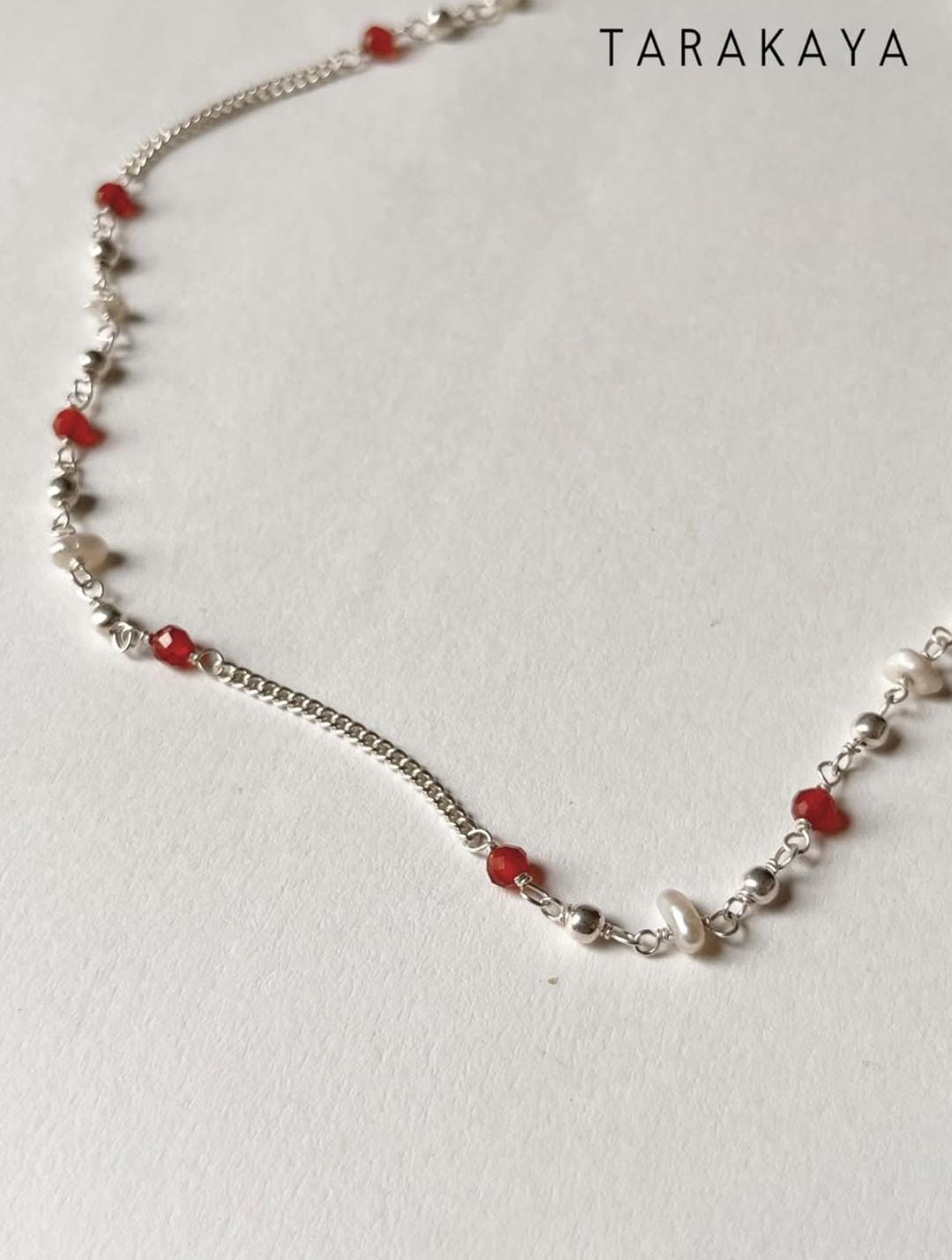 Red Onyx & Pearl Handcrafted 925 Sterling Silver Necklace
