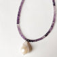 Baroque Pearl , Amethyst Gradient Crystals 925 Sterling Silver Choker Necklace