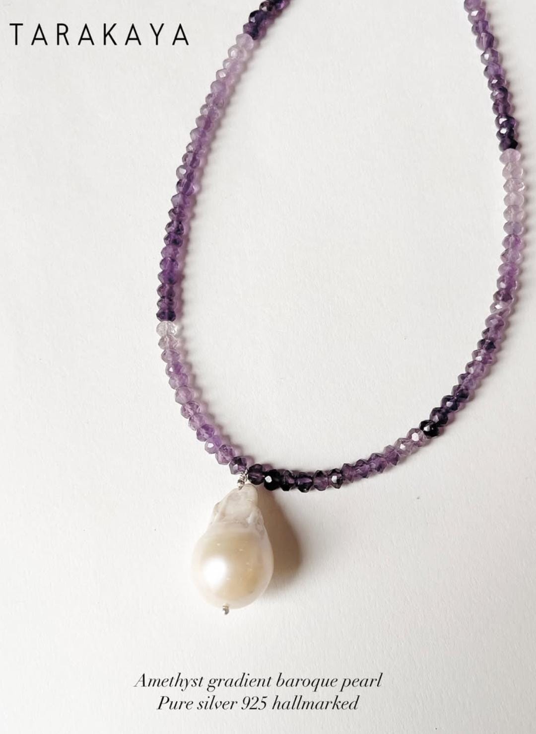 Baroque Pearl , Amethyst Gradient Crystals 925 Sterling Silver Choker Necklace
