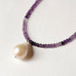 Baroque Pearl , Amethyst Gradient Crystals 925 Sterling Silver Choker Necklace