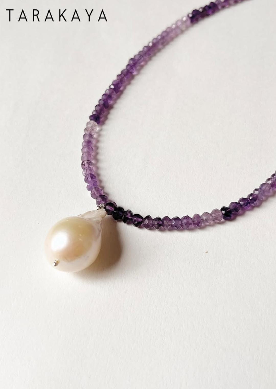 Baroque Pearl , Amethyst Gradient Crystals 925 Sterling Silver Choker Necklace