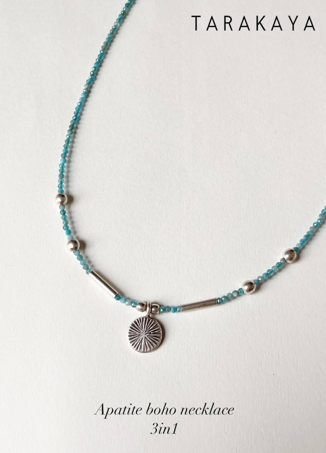 Apatite 2mm Natural Crystal With Round Coin Charm 3 in 1 -925 Sterling Silver Necklace, Anklet & Bracelet