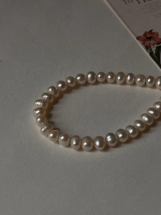 Fresh Water Pearl 6mm Natural 925 Sterling Silver Bracelet