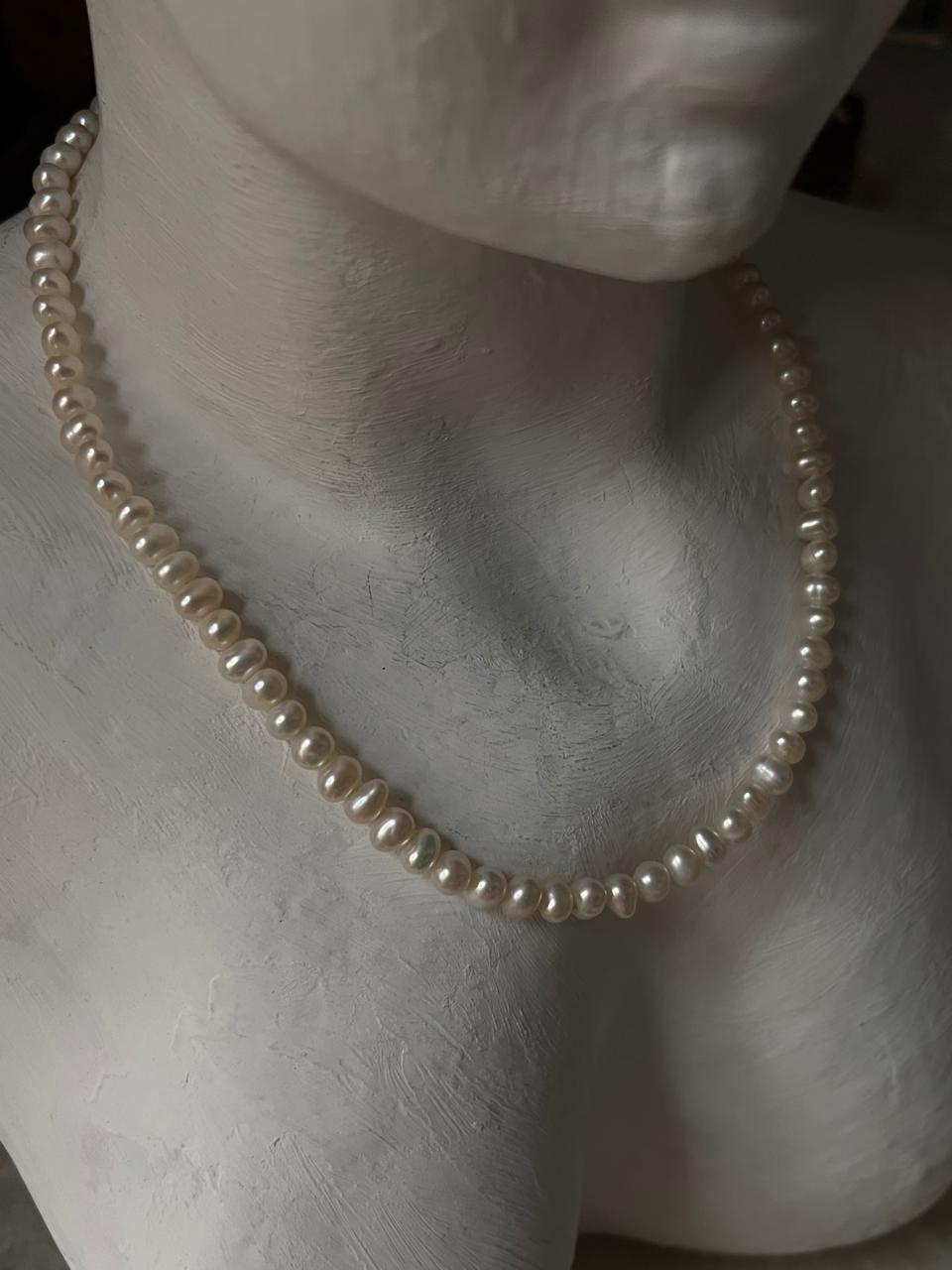 Freshwater Pearl 6mm 925 Sterling Silver Lock Necklace  