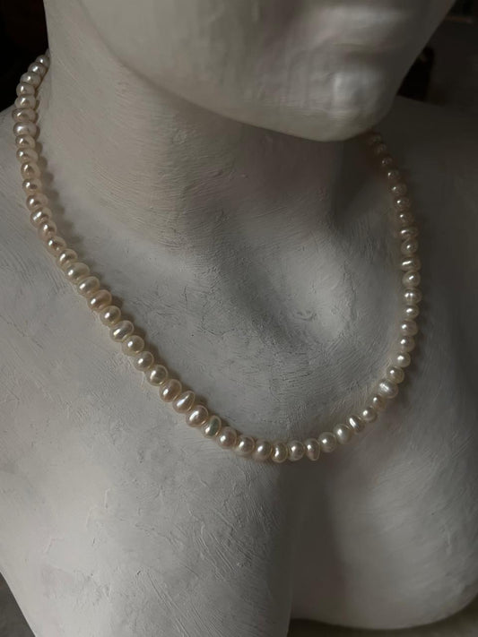 Freshwater Pearl 6mm 925 Sterling Silver Lock Necklace  