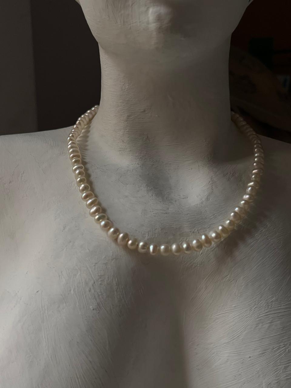 Elegant 6mm Pearl Sterling Silver Lock Necklace  