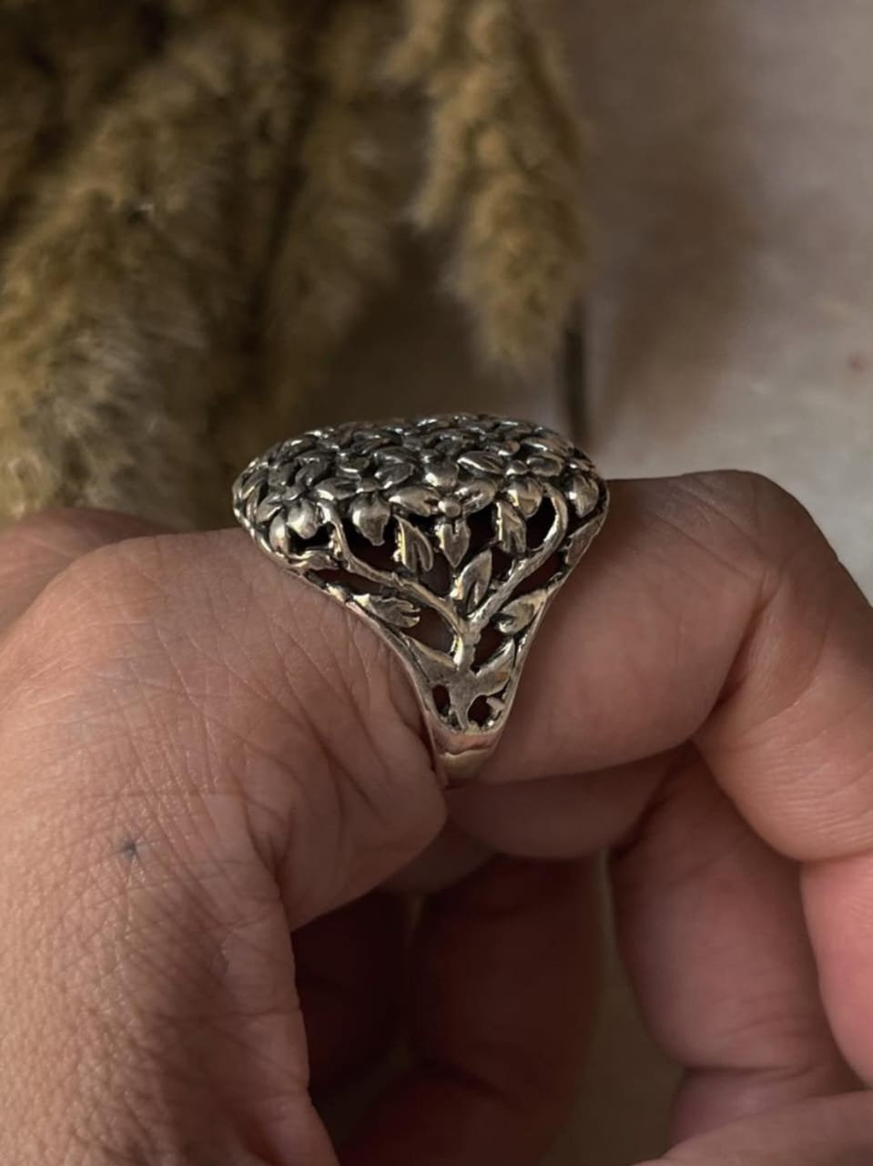 Bold Floral Rectangle Signet Ring in 925 Sterling Silver  