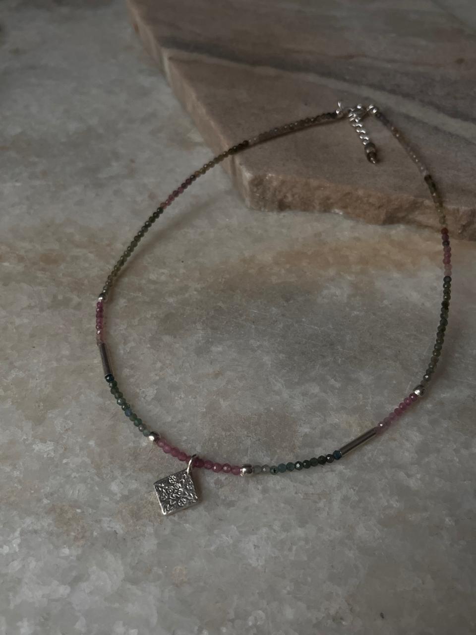 Multi gemstone tourmaline choker in tribal style 925 sterling silver  