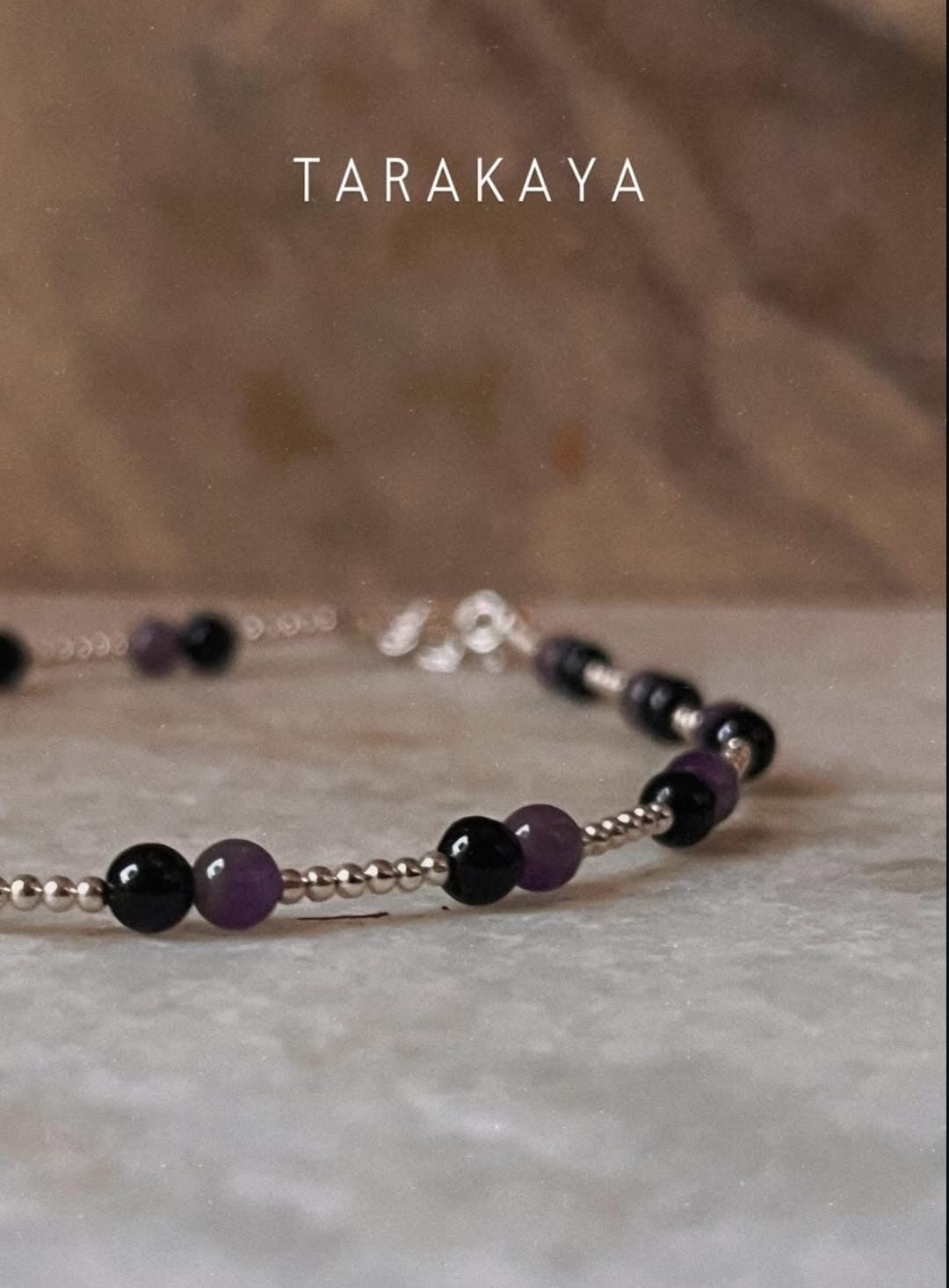 Elegant Black Onyx and Amethyst Gemstone Silver Anklet