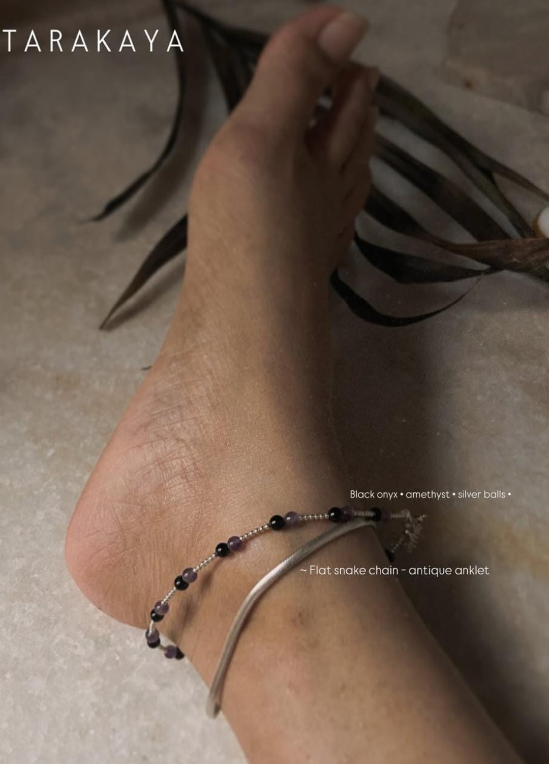 Handcrafted 925 Sterling Silver Anklet with Onyx and Amethyst  