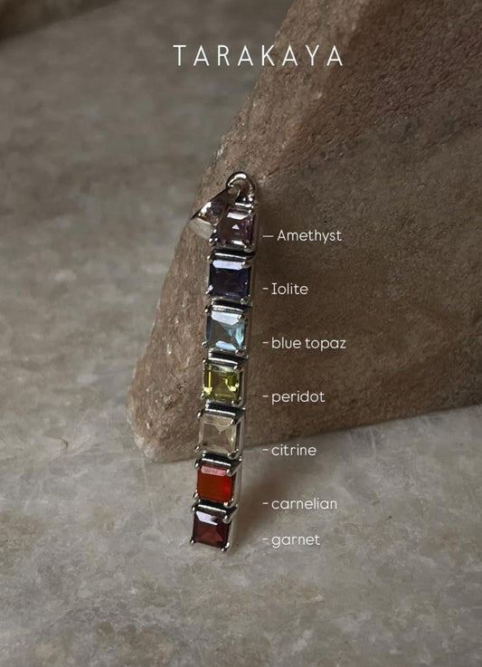 Seven Chakra Square Cut Statement 925 Sterling Silver Pendant