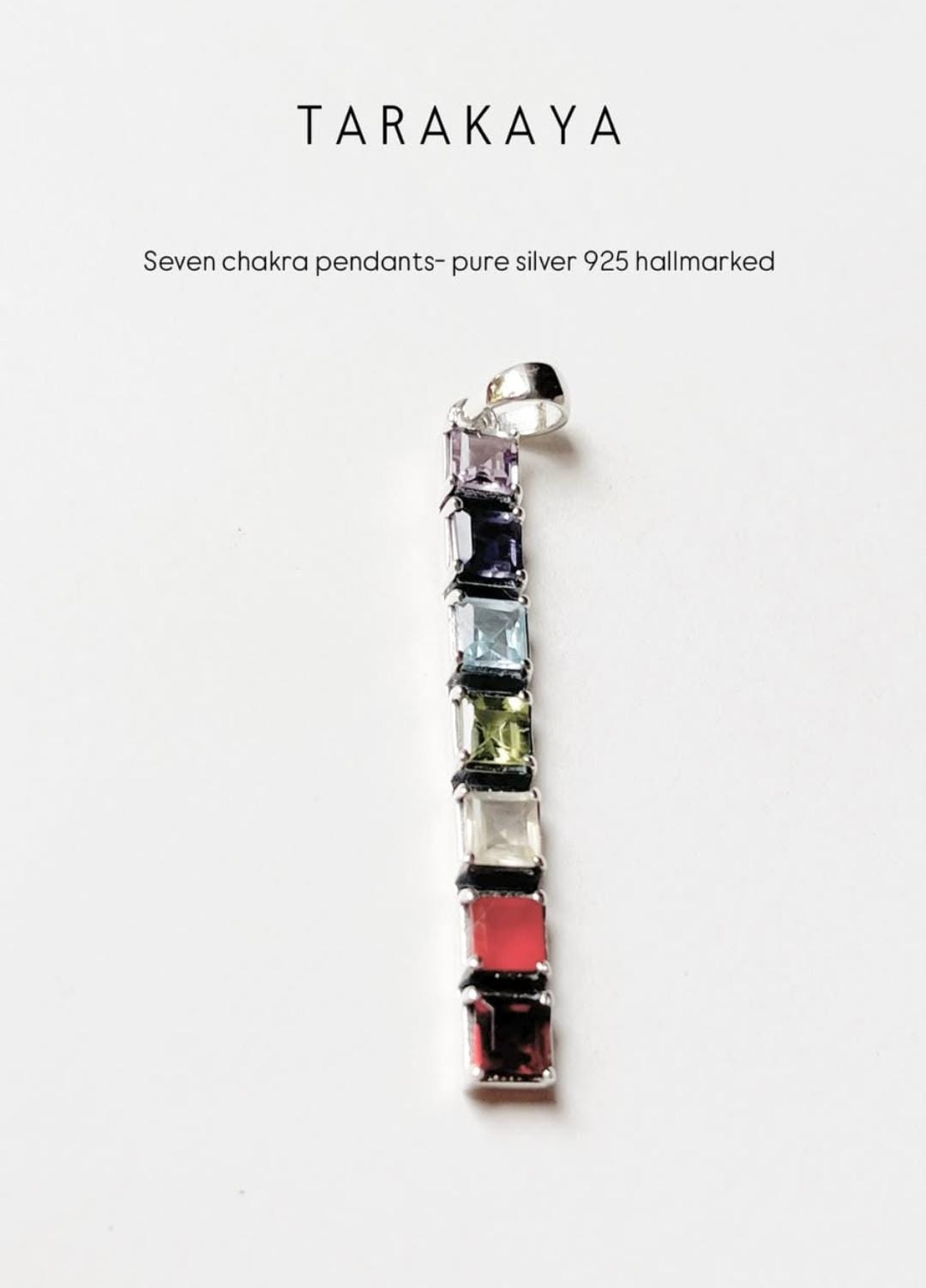 Seven Chakra Square Cut Statement 925 Sterling Silver Pendant