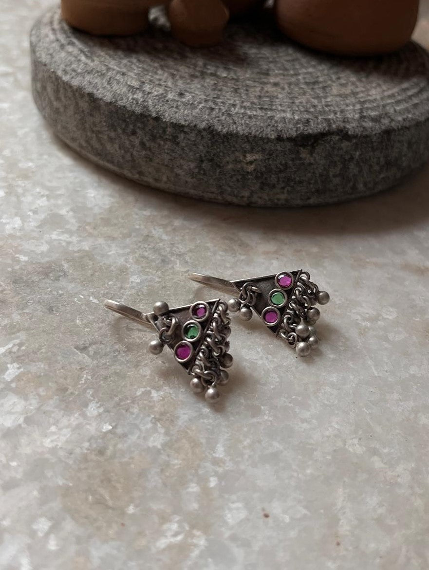 Ethnic Tribal Ghungroo Bugadi Antique 925 Sterling Silver Earrings