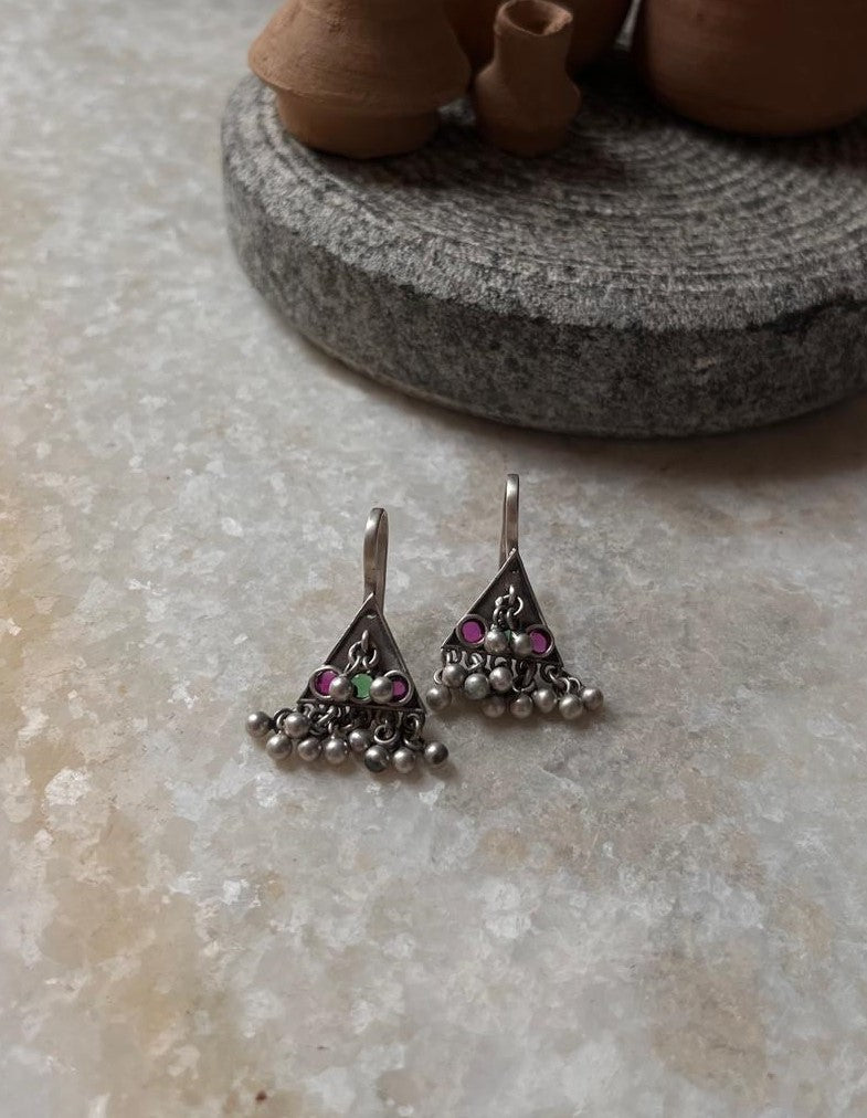 Handcrafted Antique Teekona Ghungroo Ear Cuffs in 925 Sterling Silver