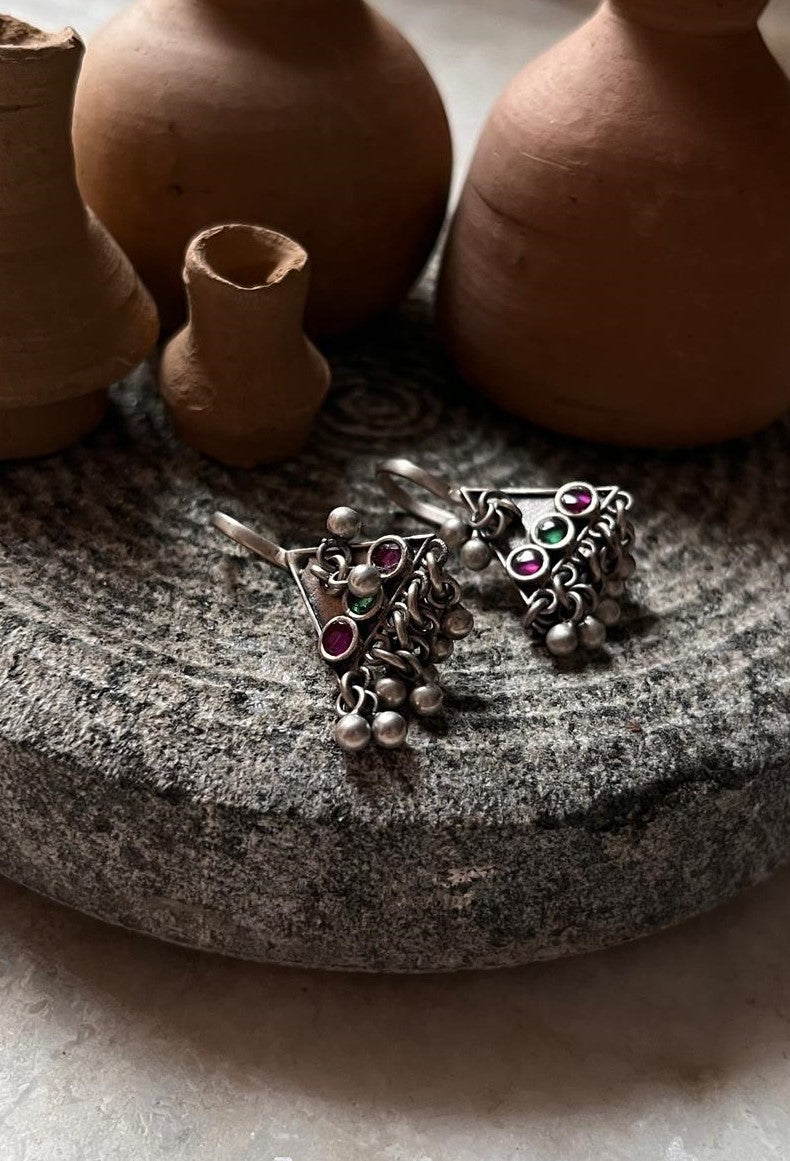 Oxidized Silver Ghungroo Bugadi Ear Cuff Earrings for Women  