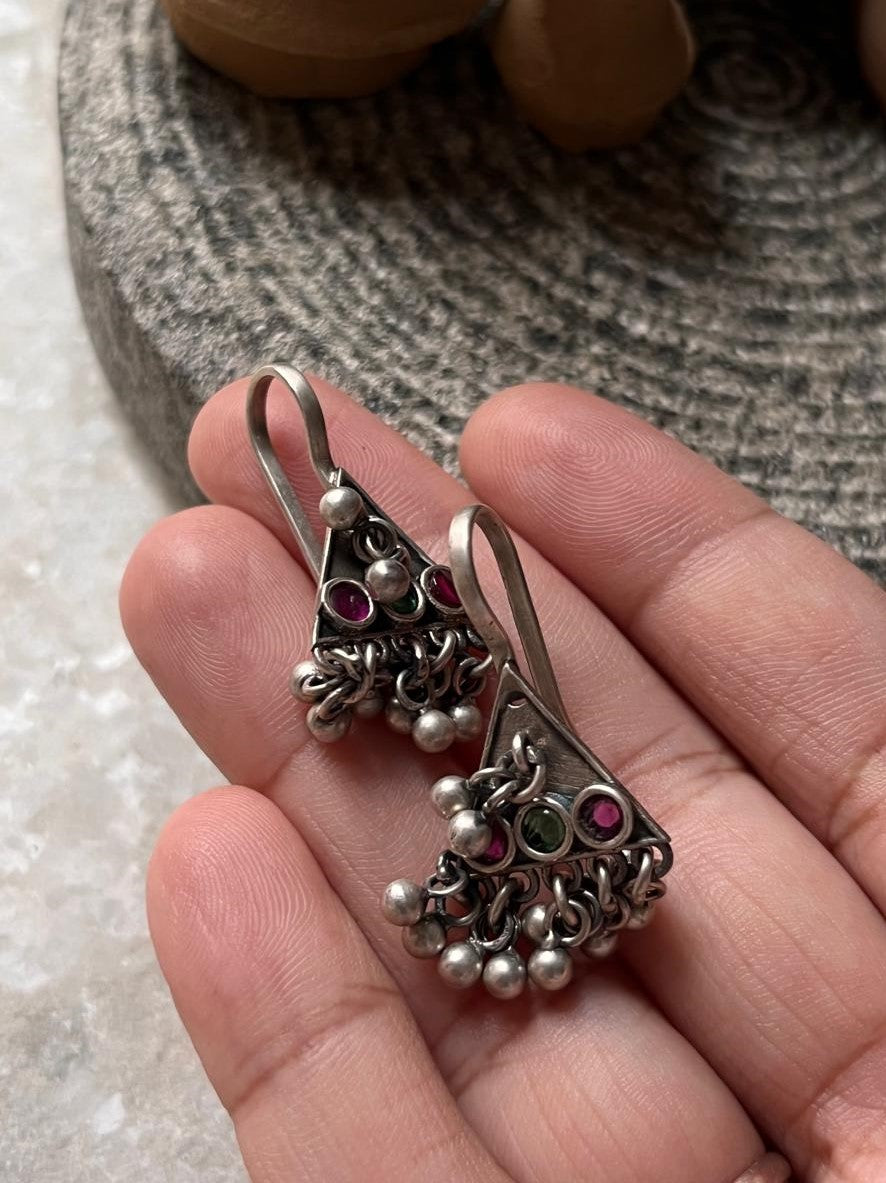Traditional Indian Ghungroo Bugadi Silver Ear Cuff Earrings Antique Finish  