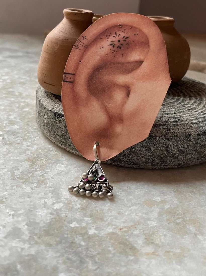 Traditional Indian Ghungroo Bugadi Silver Ear Cuff Earrings Antique Finish  
