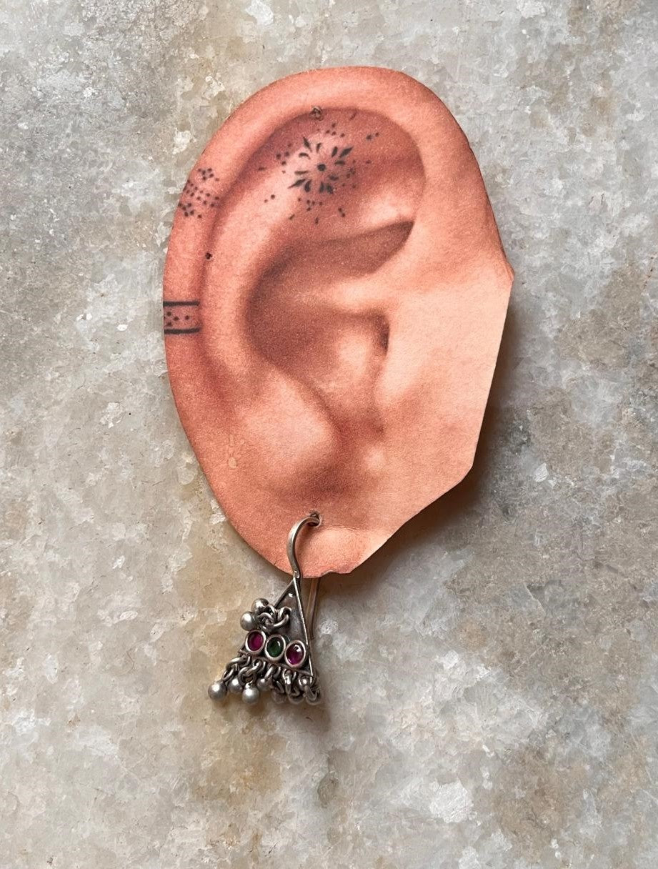 Handmade Teekona Ghungroo Bugadi Silver Ear Cuffs with Antique Look  