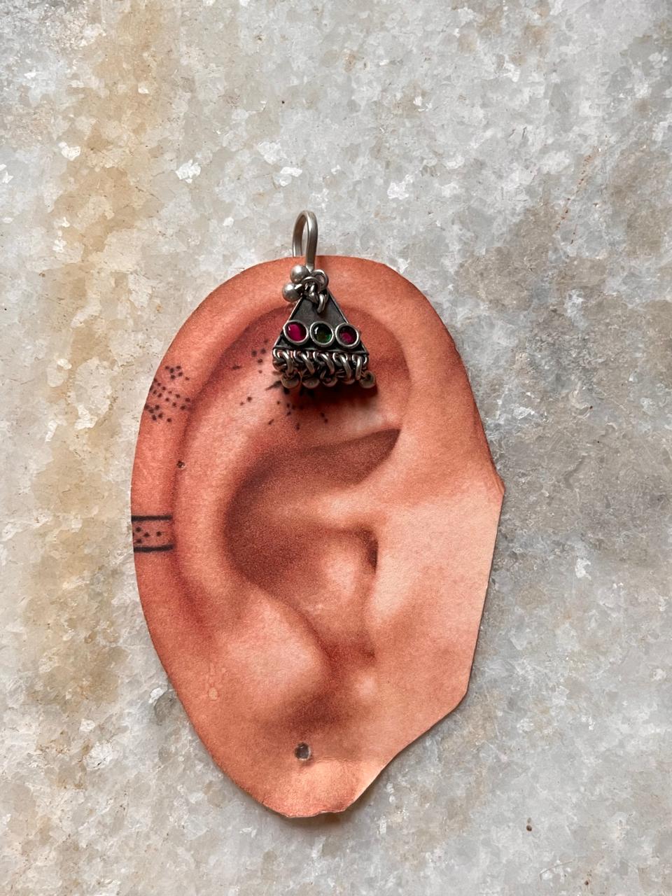 Handcrafted Antique Teekona Ghungroo Ear Cuffs in 925 Sterling Silver