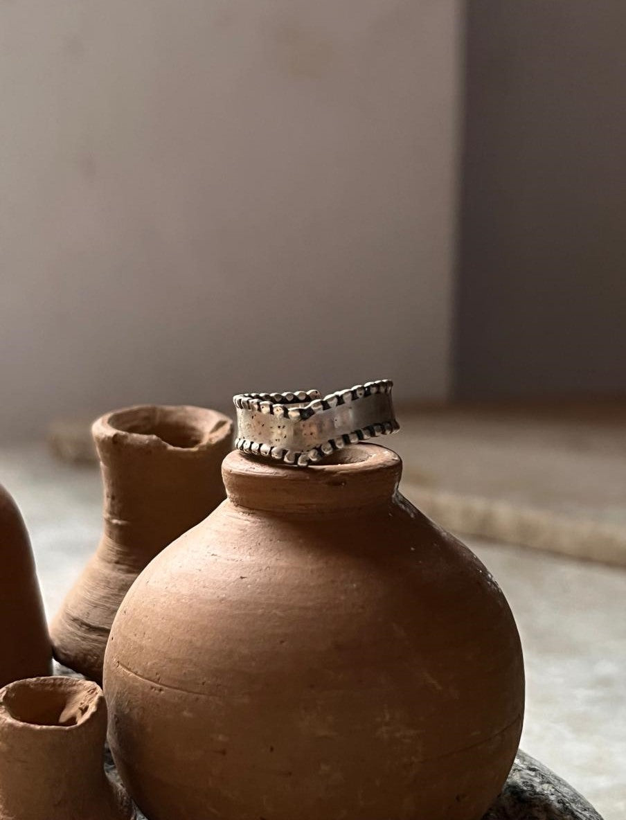 Oxidised Double Rawa V Pattern 925 Sterling Silver Ring  