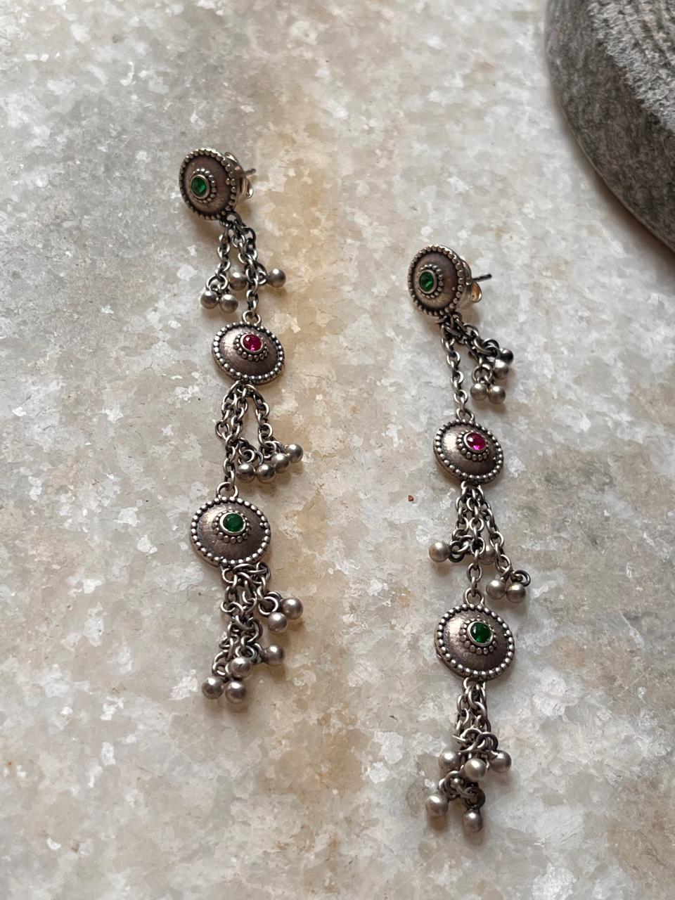 Antique Banjara Ghungroo Boho Statement 925 Sterling Silver Earrings