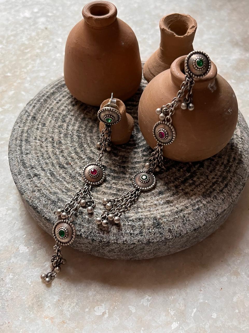 Antique Banjara Ghungroo Boho Statement 925 Sterling Silver Earrings
