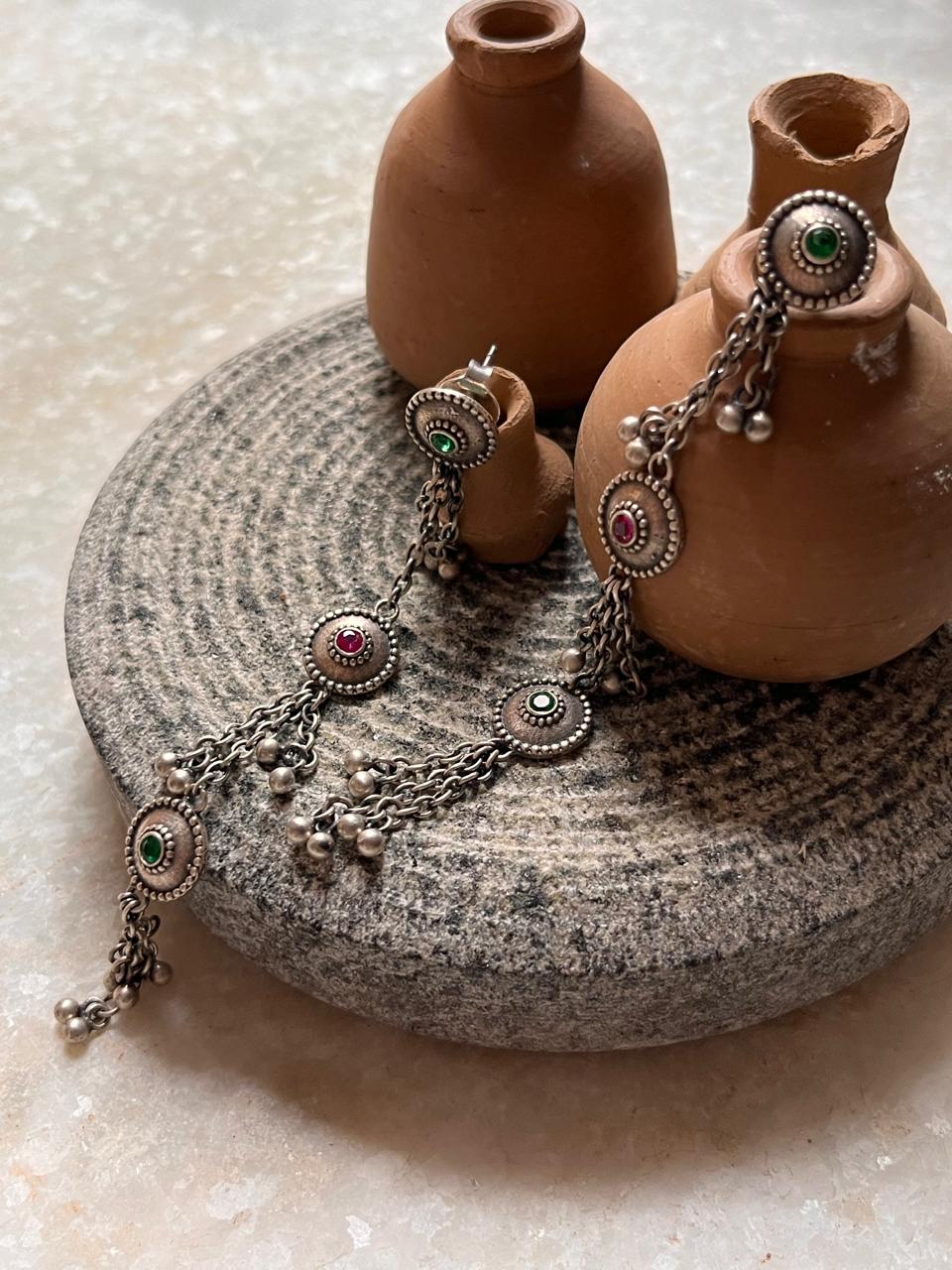 Antique Banjara Ghungroo Boho Statement 925 Sterling Silver Earrings