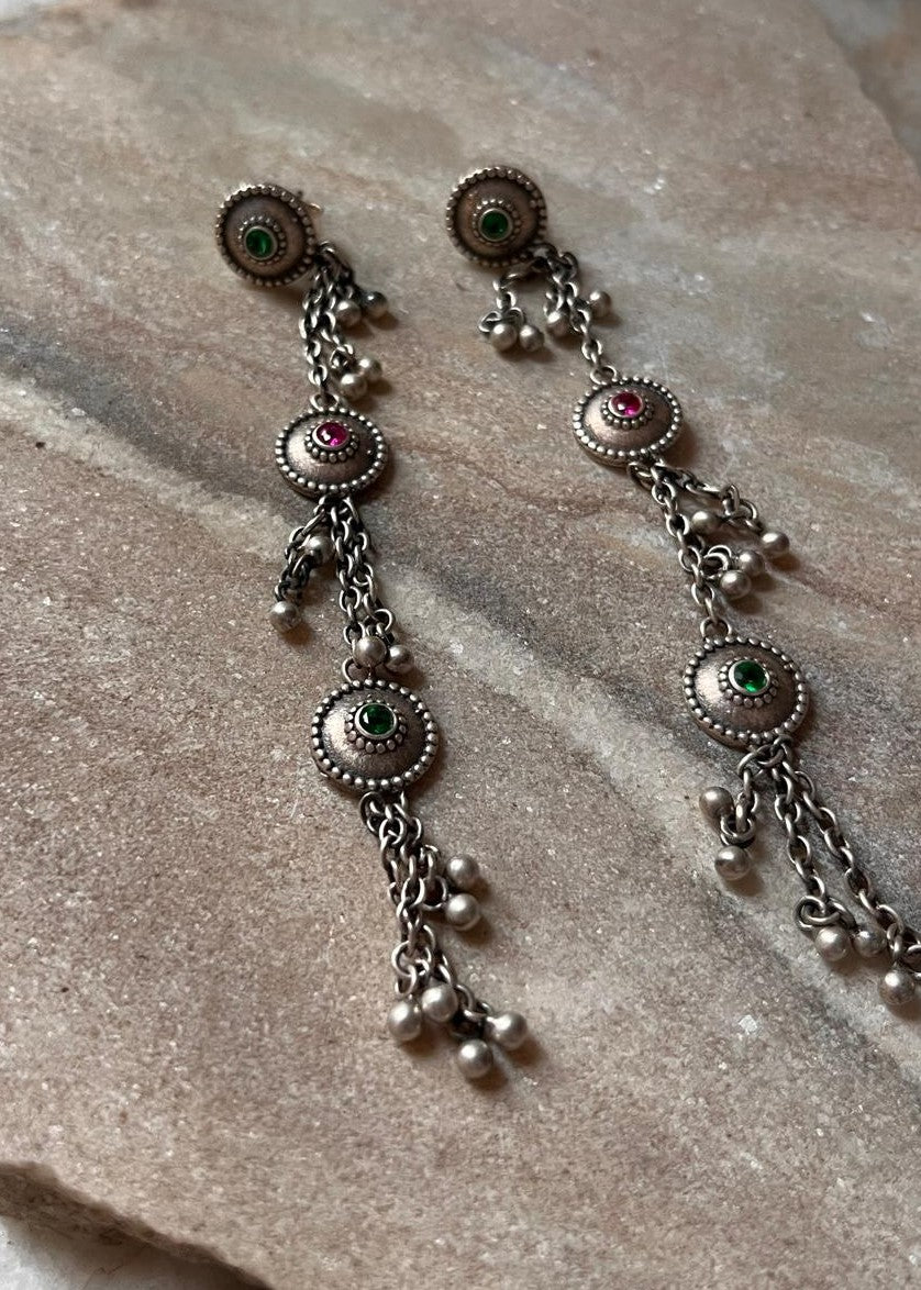 Antique Banjara Ghungroo Boho Statement 925 Sterling Silver Earrings