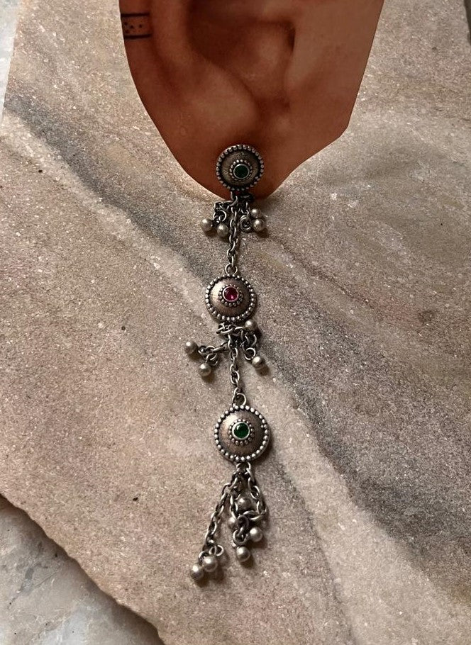 Antique Banjara Ghungroo Boho Statement 925 Sterling Silver Earrings