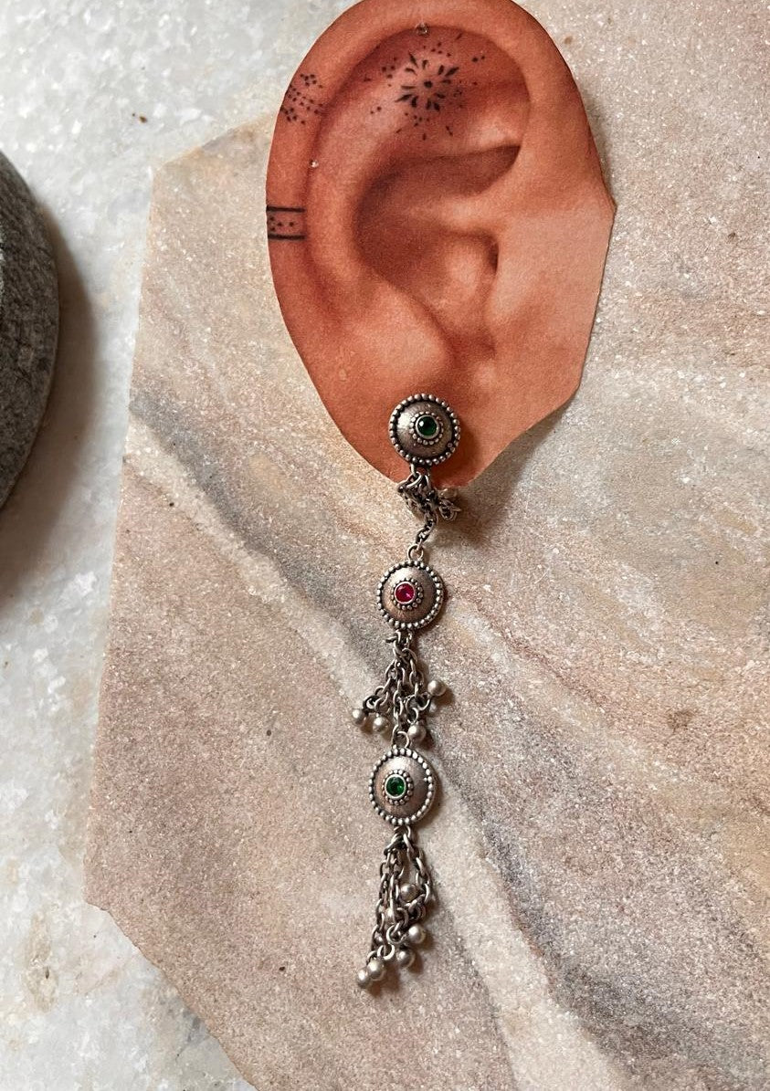 Antique Banjara Ghungroo Boho Statement 925 Sterling Silver Earrings