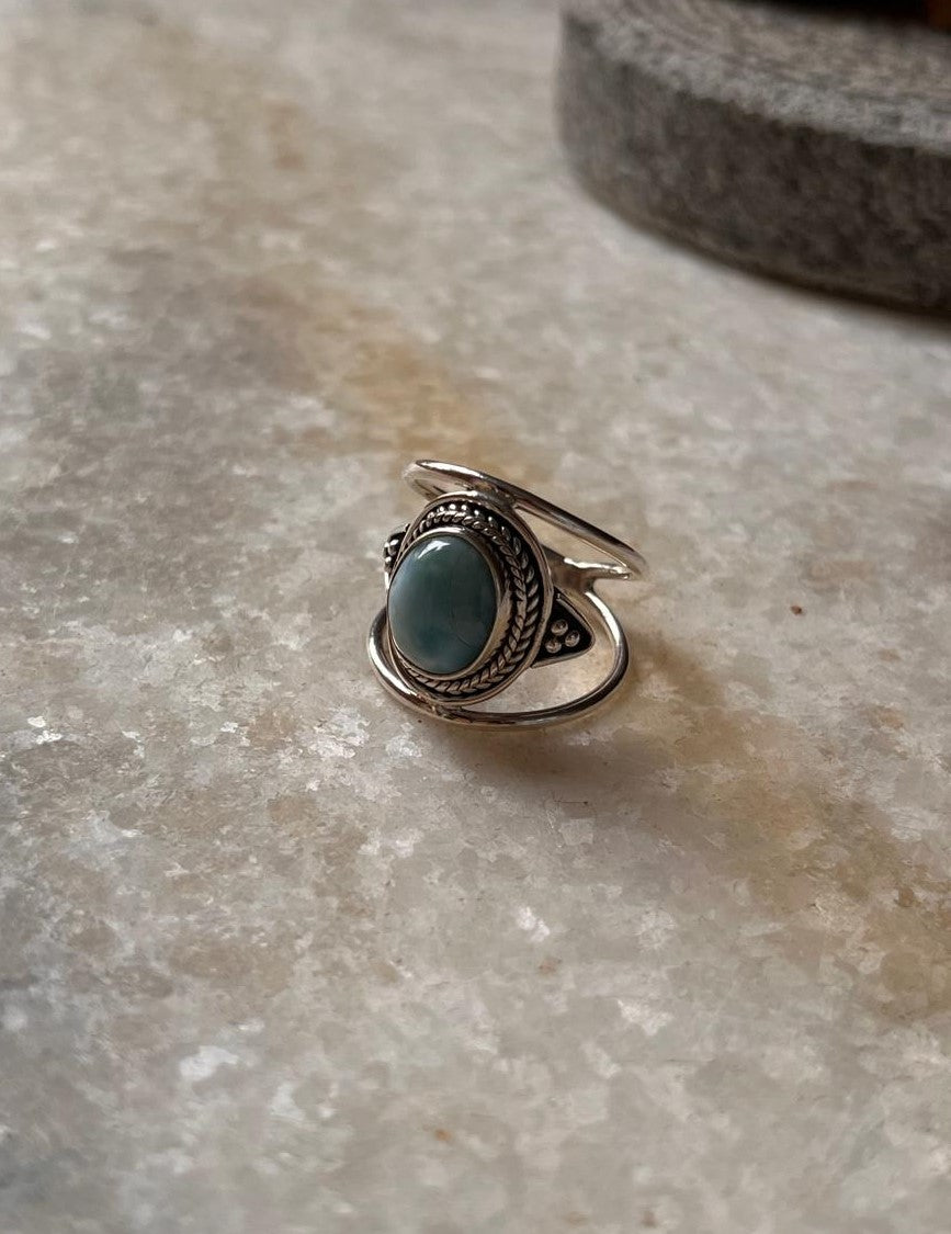 Larimar Oval Boho Statement 925 Sterling Silver Ring