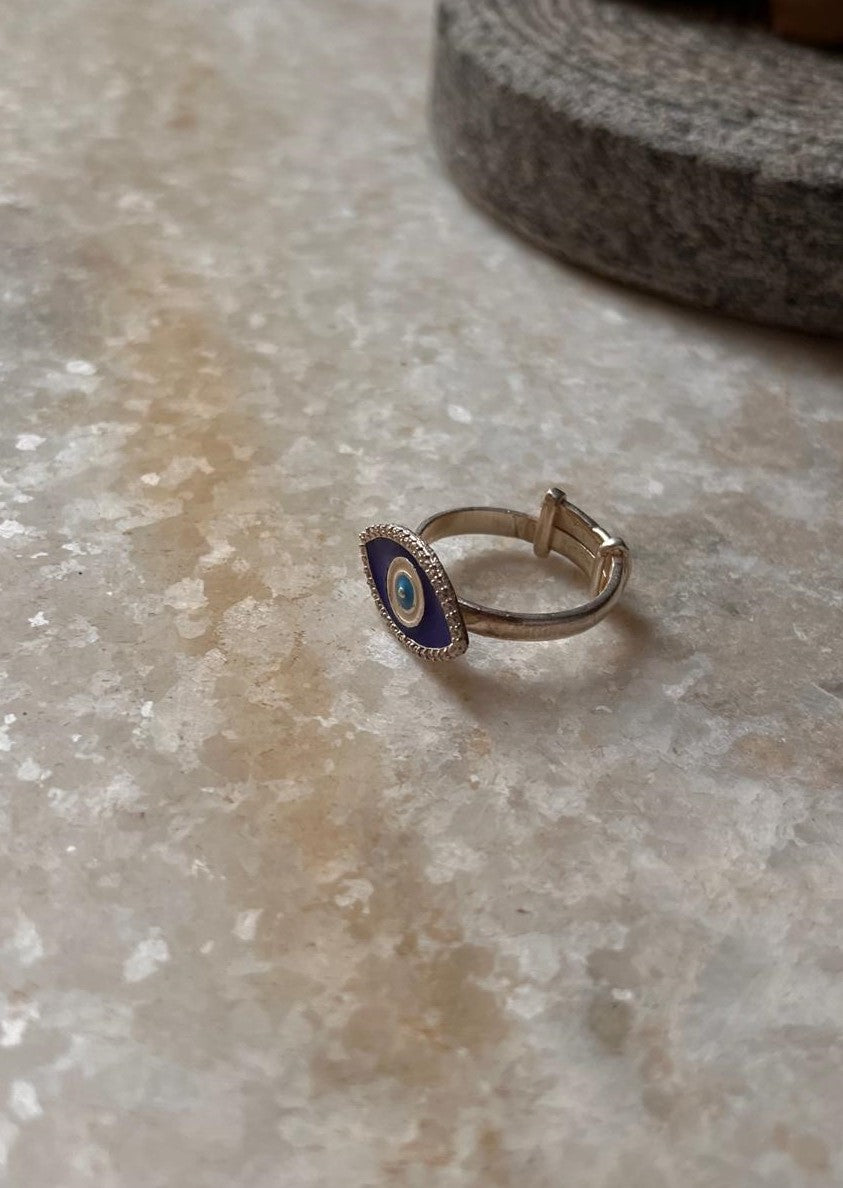 Evil eye Cz enamelled 925 Sterling Silver Adjustable Ring