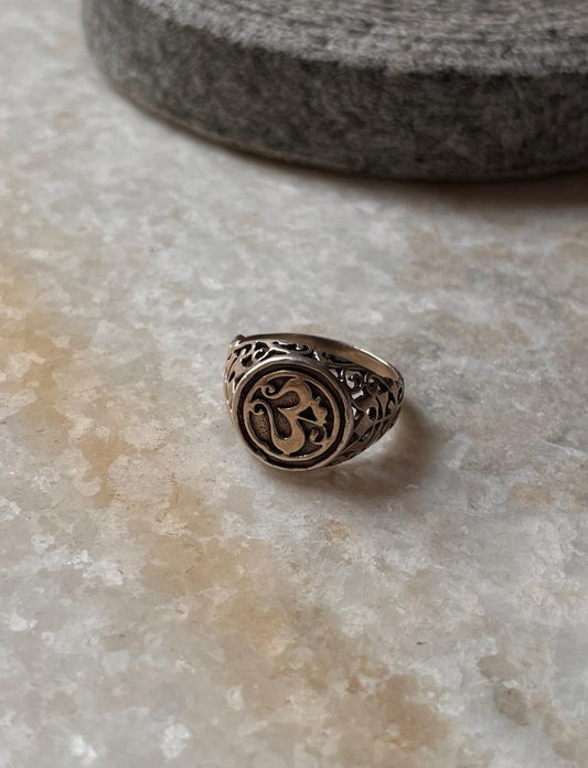 Antique Om/ Aum Trishul 925 Sterling Silver Ring