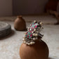 Antique Turquoise Meenakari Kundan Fresh Water Pearls Handcrafted Silver 925 Sterling Adjustable Ring