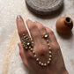 Gold Plated Kundan Polki Double Band With Fresh Water Pearl Chain 925 Sterling Silver Ring