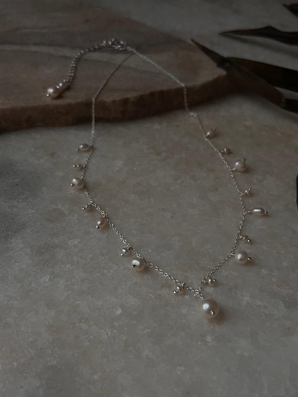 Freshwater pearls sterling silver choker for women, handcrafted design  