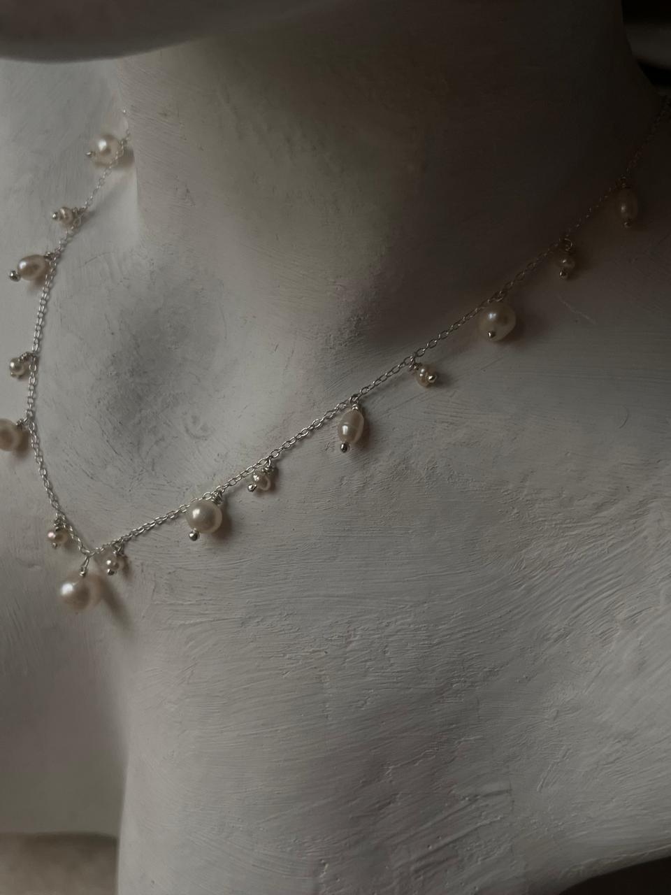 Dainty freshwater pearl cable chain choker 925 sterling silver jewelry