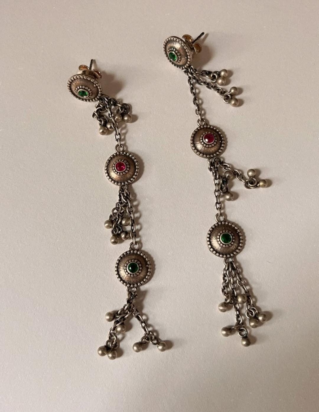 Antique Banjara Ghungroo Boho Statement 925 Sterling Silver Earrings