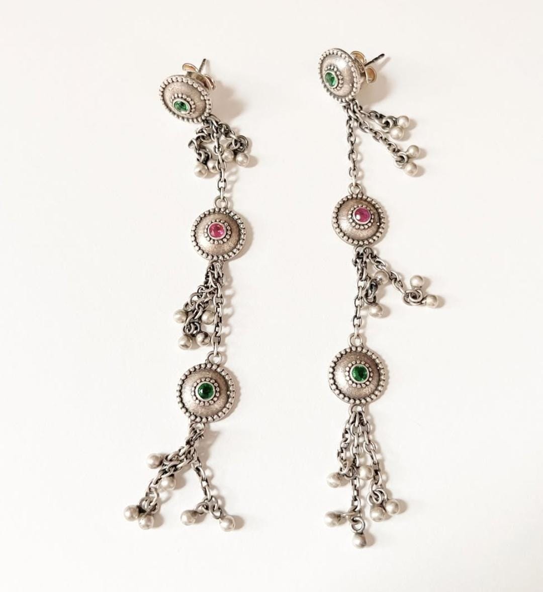 Antique Banjara Ghungroo Boho Statement 925 Sterling Silver Earrings